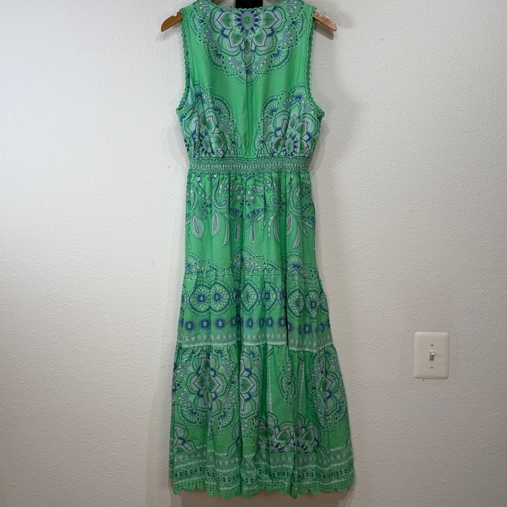 Hale Bob Liv Voile Midi Dress Green Sleeveless Paisley size Large - Picture 7 of 10